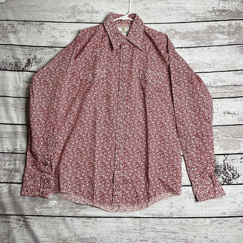 Vintage Dickson Jenkins Pearl Snap Long Sleeve Shirt‎ Size 16.5/36 Floral Red